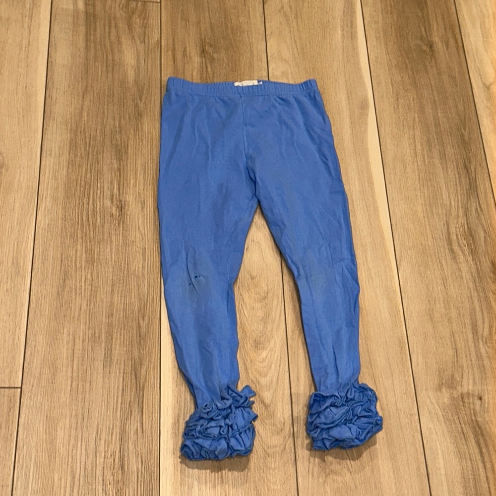 Used Pearls & Piggytails Boutique Girls Size 8 Stretch Ruffle Leggings Blue